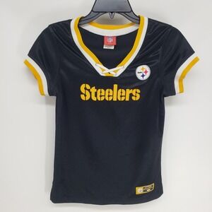 Y2K NFL For Her Pittsburgh Steelers Black Lace Up Jersey Top Women Size Medium